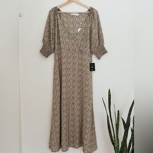 Lulus Times With You Sage Green Floral Print Puff Sleeve Midi Dress